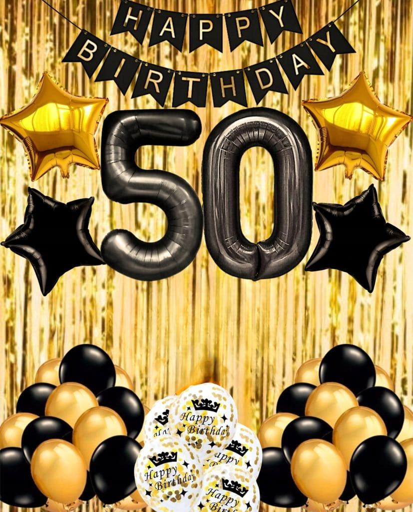 Balony na 50 URODZINY czarno złote ZESTAW