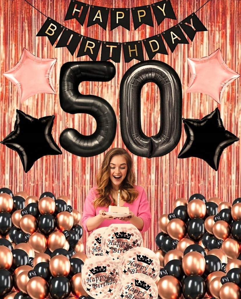 Balony na 50 URODZINY rose gold ZESTAW dekoracji