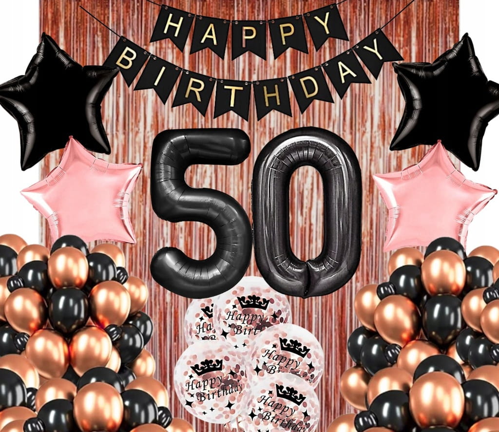 Balony na 50 URODZINY rose gold ZESTAW dekoracji