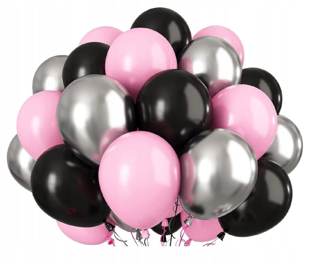 Zestaw balonów lateksowych czarno-różowo-srebrne – 20 szt.