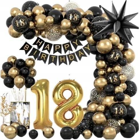 Balony Na 18 Urodziny Złote Foliowe Duże Osiemnastka 80 cm