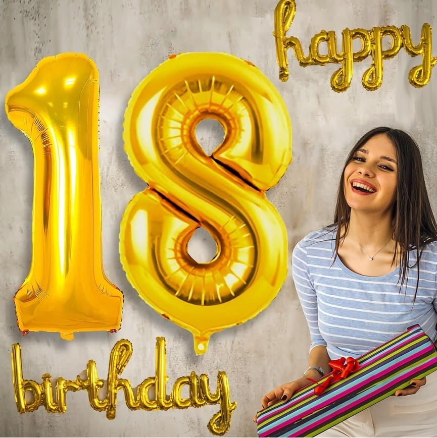 Balony Na 18 Urodziny Złote Foliowe Duże Osiemnastka 80 cm