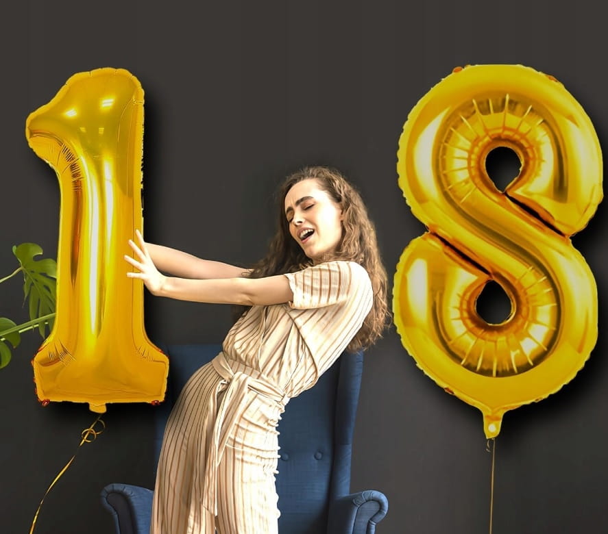 Balony Na 18 Urodziny Złote Foliowe Duże Osiemnastka 80 cm