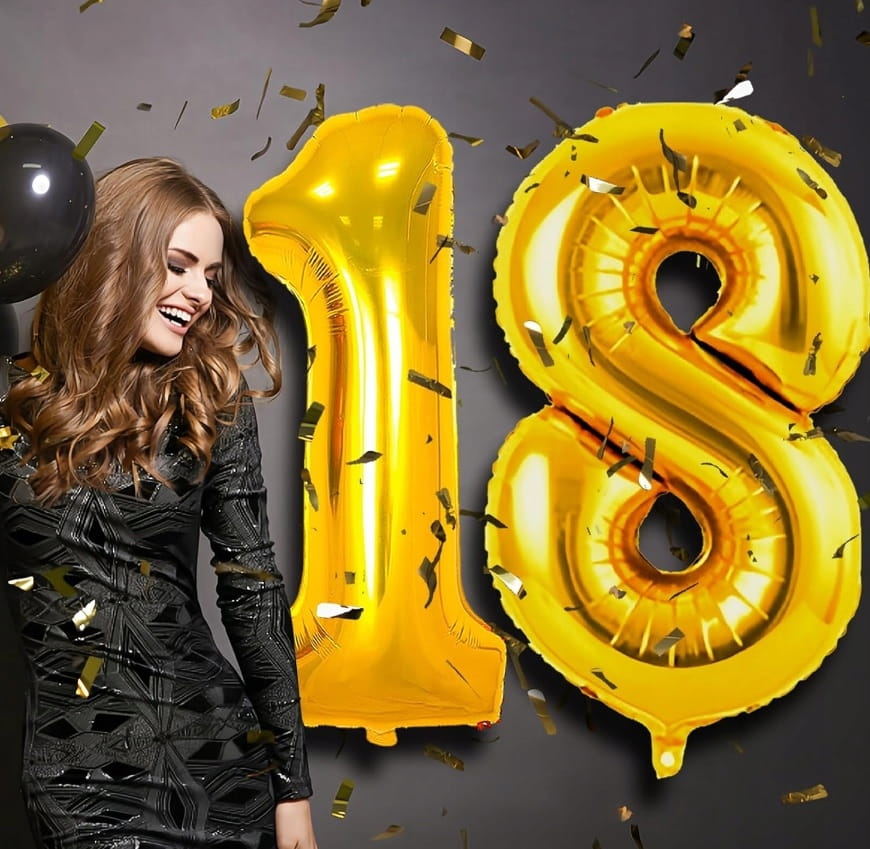 Balony Na 18 Urodziny Złote Foliowe Duże Osiemnastka 80 cm