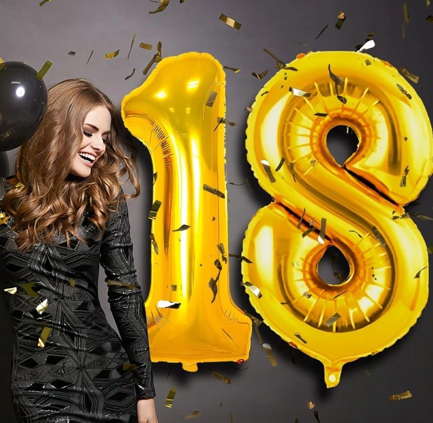 Balony Na 18 Urodziny Złote Foliowe Duże Osiemnastka 80 cm