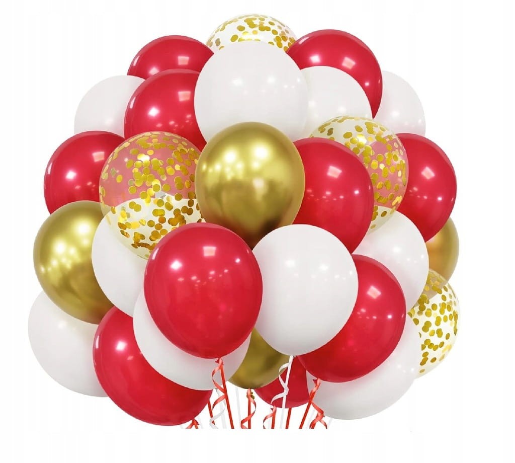 Zestaw balonów na Mikołajki Boże Narodzenie biało złote Duże Hel Świąteczne