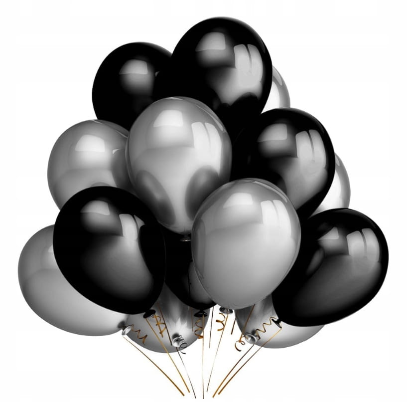 Zestaw balonów BUKIET gumowe SREBRNO CZARNE 10 szt