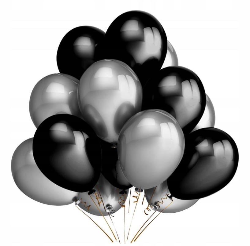 Zestaw balonów BUKIET gumowe SREBRNO CZARNE 10 szt