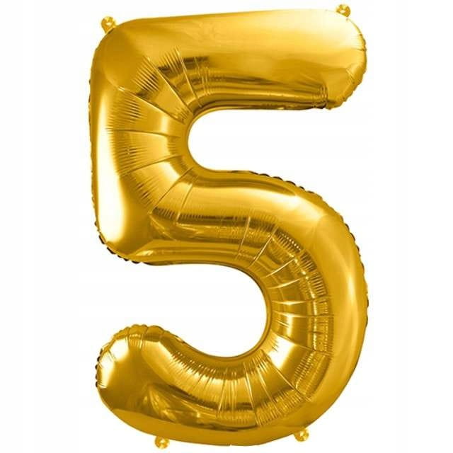 BALON urodzinowy foliowy CYFRA 5 ZŁOTY