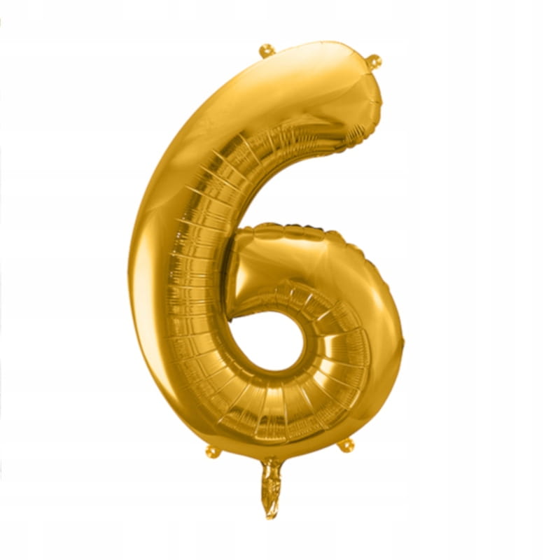 BALON urodzinowy foliowy CYFRA 6 ZŁOTY