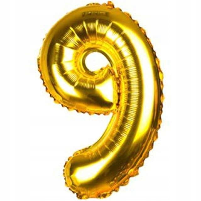 BALON urodzinowy foliowy CYFRA 9 ZŁOTY