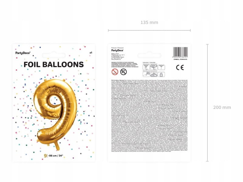 BALON urodzinowy foliowy CYFRA 9 ZŁOTY