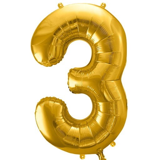 BALON urodzinowy foliowy CYFRA 3 ZŁOTY