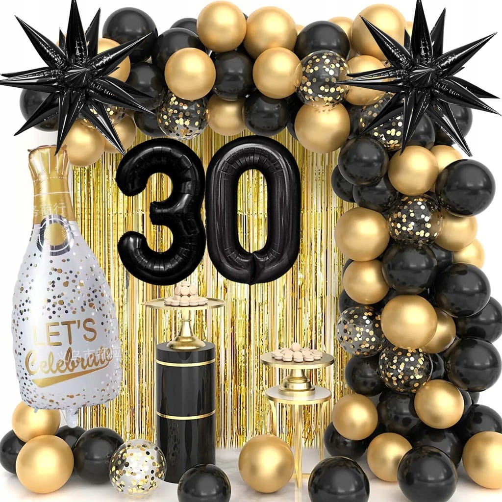 ŚCIANKA ZESTAW BALONÓW NA 30 URODZINY CZARNY 79SZT