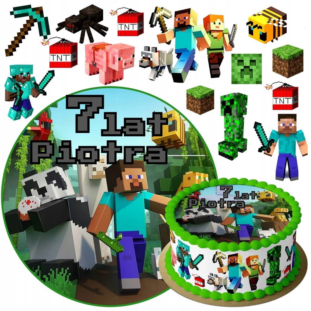 OPŁATEK NA TORT MINECRAFT + TWÓJ NAPIS GRATIS