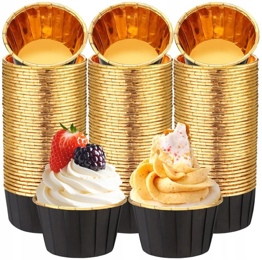 PAPILOTKI FOREMKI DO MUFFINEK BABECZEK Muffinki CZARNO ZŁOTE 50szt.