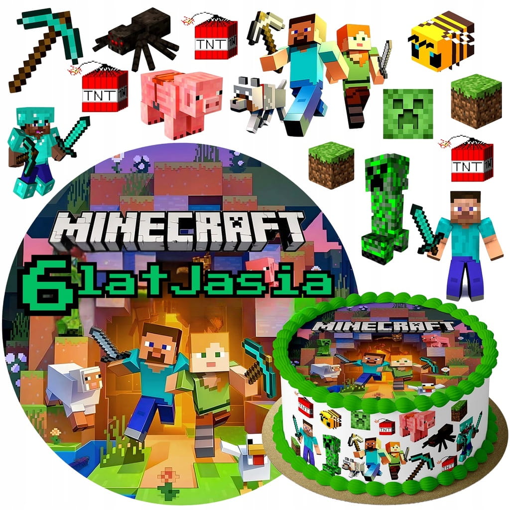 OPŁATEK NA TORT MINECRAFT + TWÓJ NAPIS GRATIS!