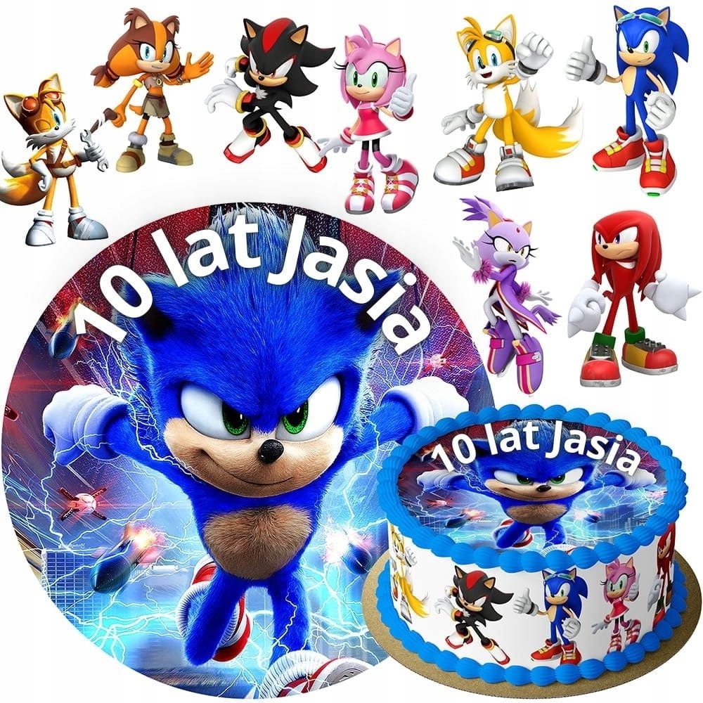 MEGA ZESTAW OPŁATEK NA TORT SONIC X + POSTACI 8szt + GRATIS TEKST