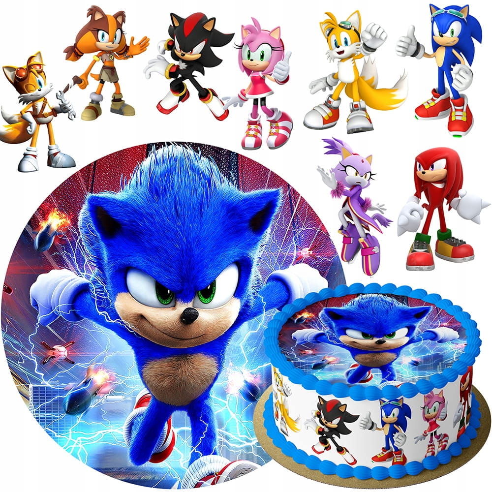 MEGA ZESTAW OPŁATEK NA TORT SONIC X + POSTACI 8szt + GRATIS TEKST