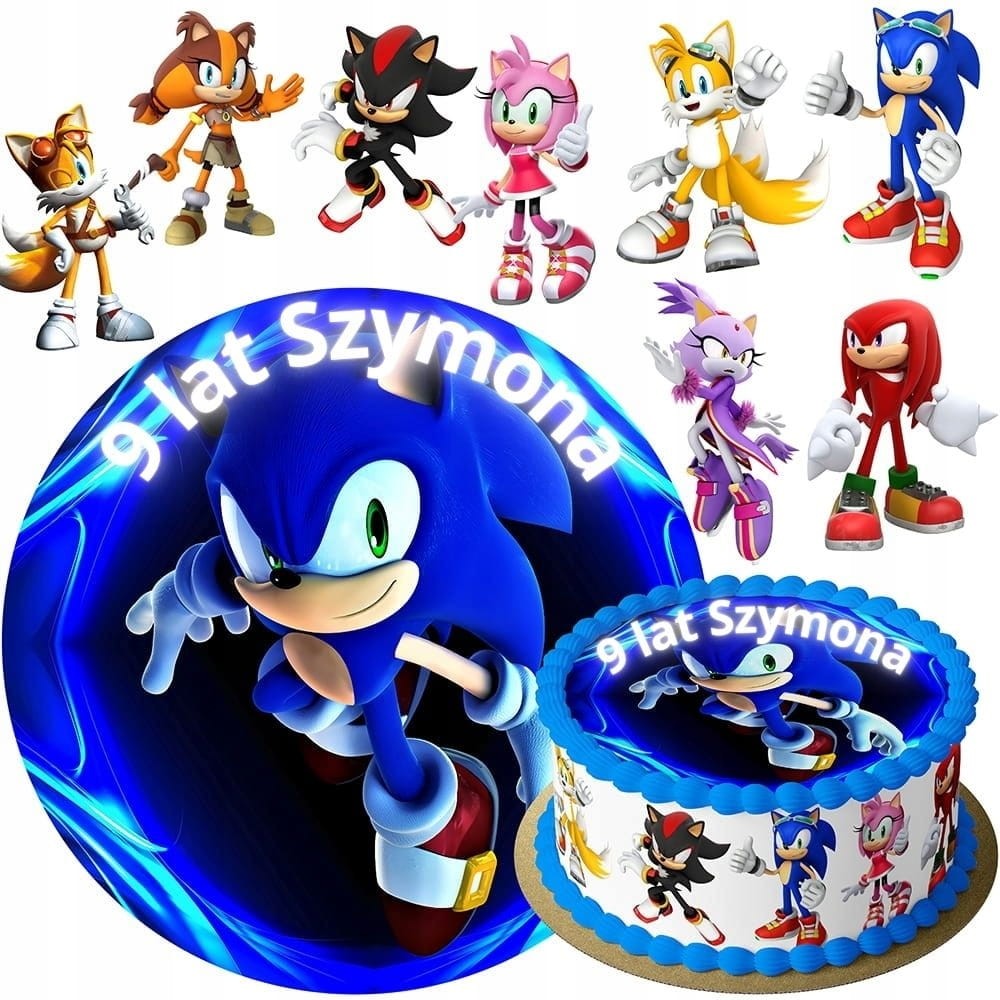 MEGA ZESTAW OPŁATEK NA TORT SONIC X + POSTACI 8szt + GRATIS TEKST