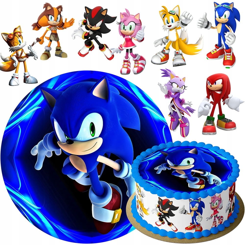 MEGA ZESTAW OPŁATEK NA TORT SONIC X + POSTACI 8szt + GRATIS TEKST