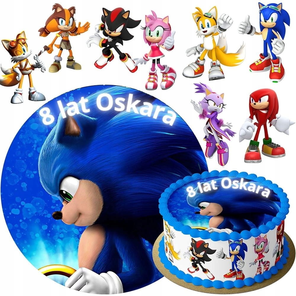 MEGA ZESTAW OPŁATEK NA TORT SONIC X + POSTACI 8szt + GRATIS TEKST