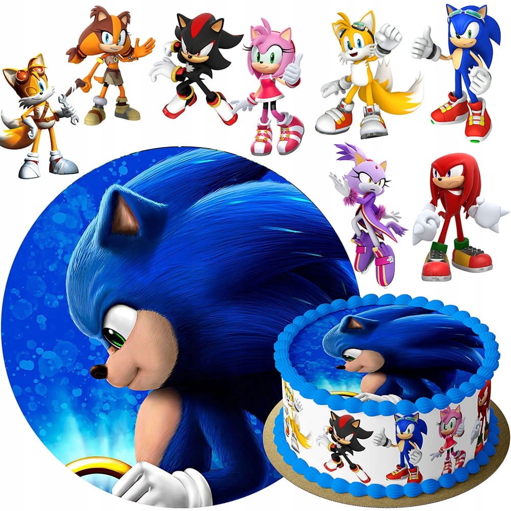 MEGA ZESTAW OPŁATEK NA TORT SONIC X + POSTACI 8szt + GRATIS TEKST