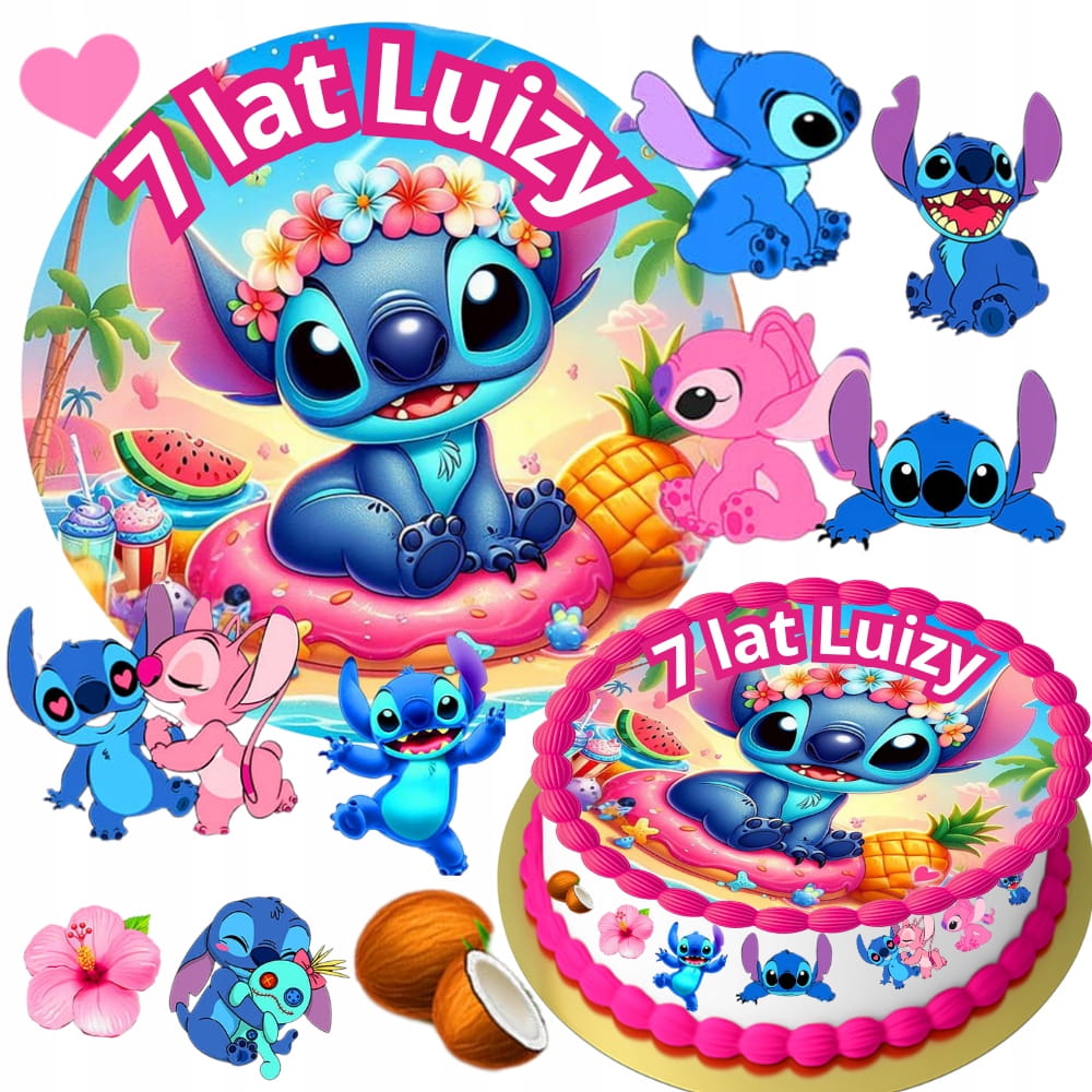 ZESTAW OPŁATEK NA TORT LILO I STICH STITCH + 8szt FIGUR + TEKST GRATIS