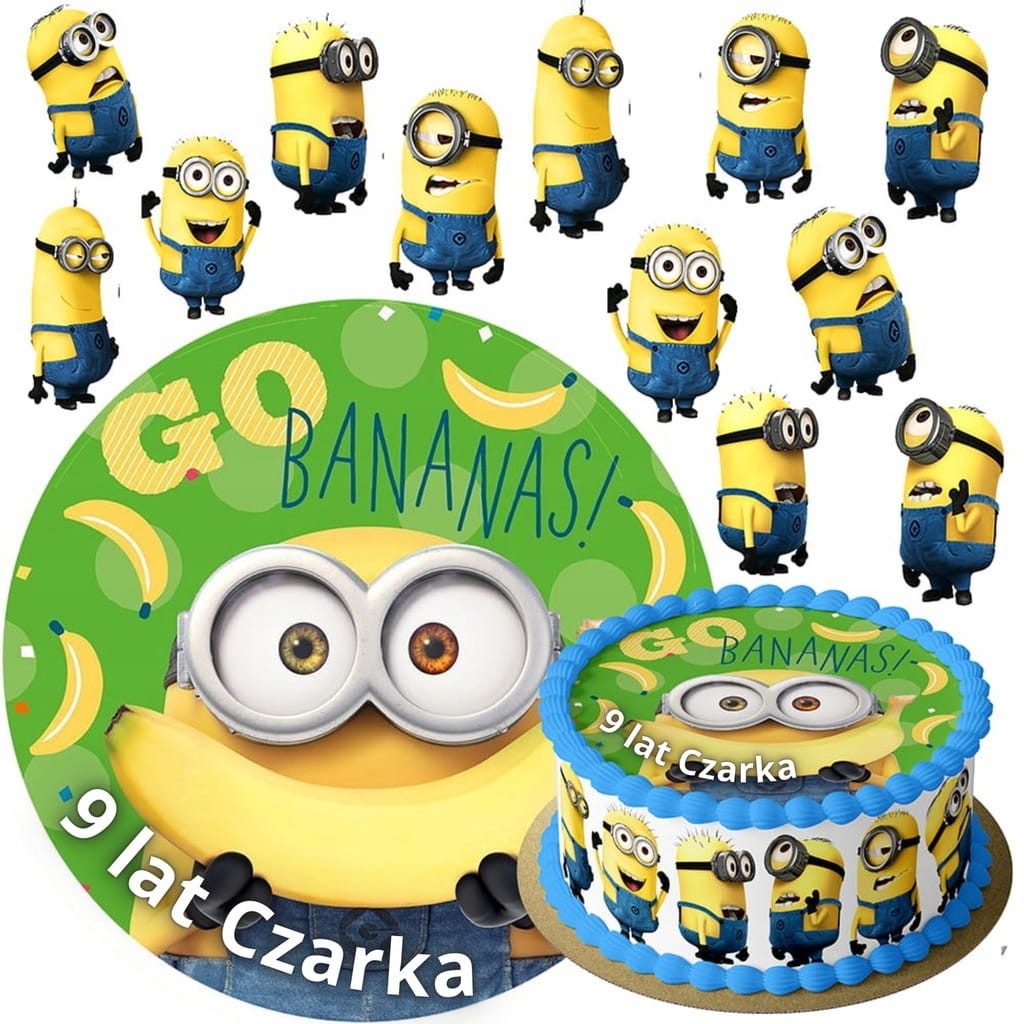 MEGA ZESTAW OPŁATEK NA TORT MINIONKI MINION + 12 POSTACI + GRATIS TEKST