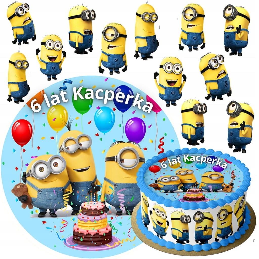 MEGA ZESTAW OPŁATEK NA TORT MINIONKI MINION + 12 POSTACI + GRATIS TEKST