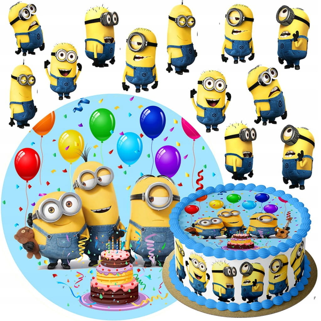 MEGA ZESTAW OPŁATEK NA TORT MINIONKI MINION + 12 POSTACI + GRATIS TEKST