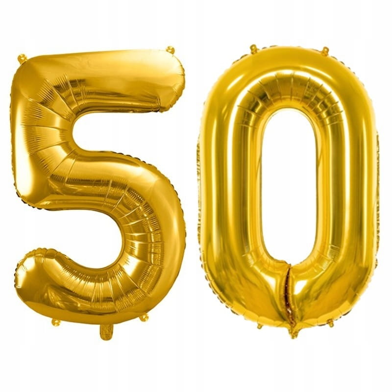 Duże balony urodzinowe cyfra 50 złoty na hel