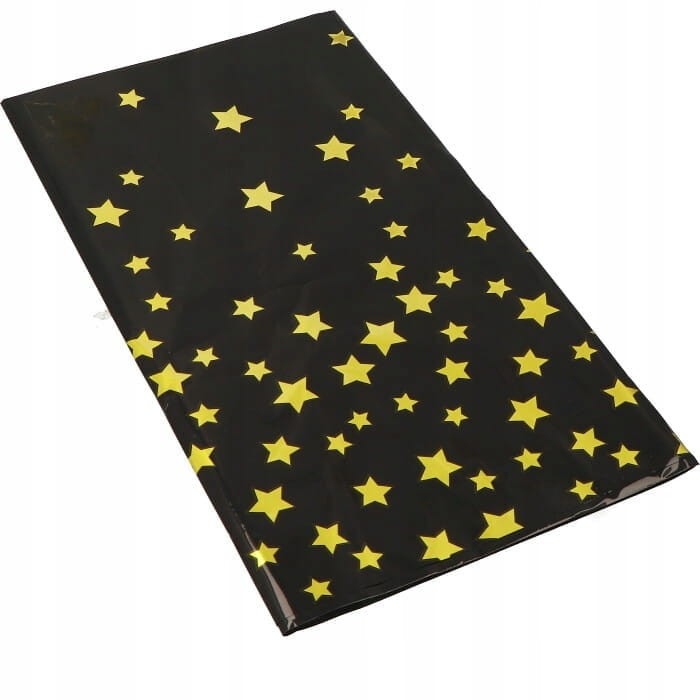 OBRUS foliowy CZARNY W ZŁOTE gwiazdki 137x274cm