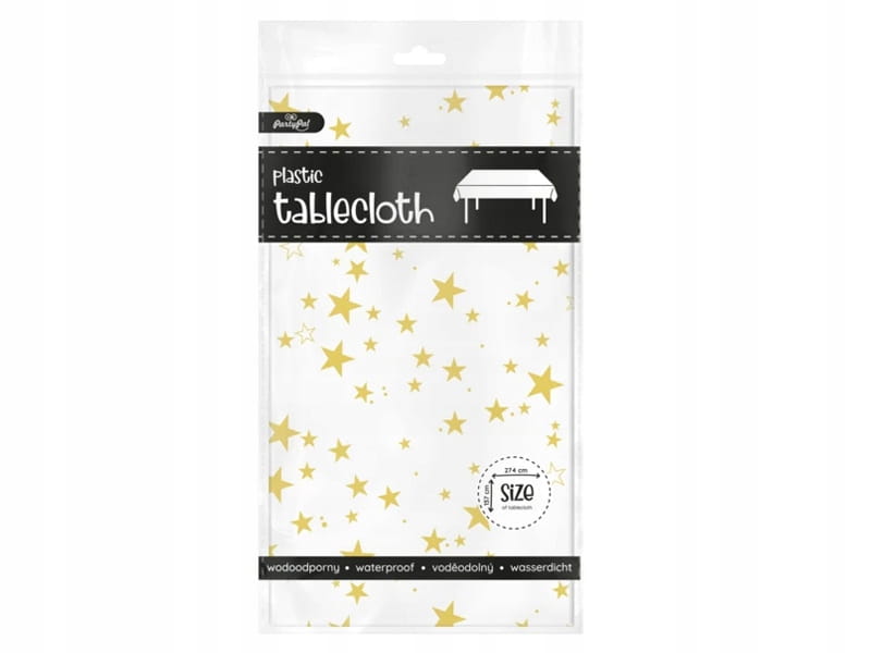 OBRUS foliowy 137x274 cm BIAŁO ZŁOTY w gwiazdki