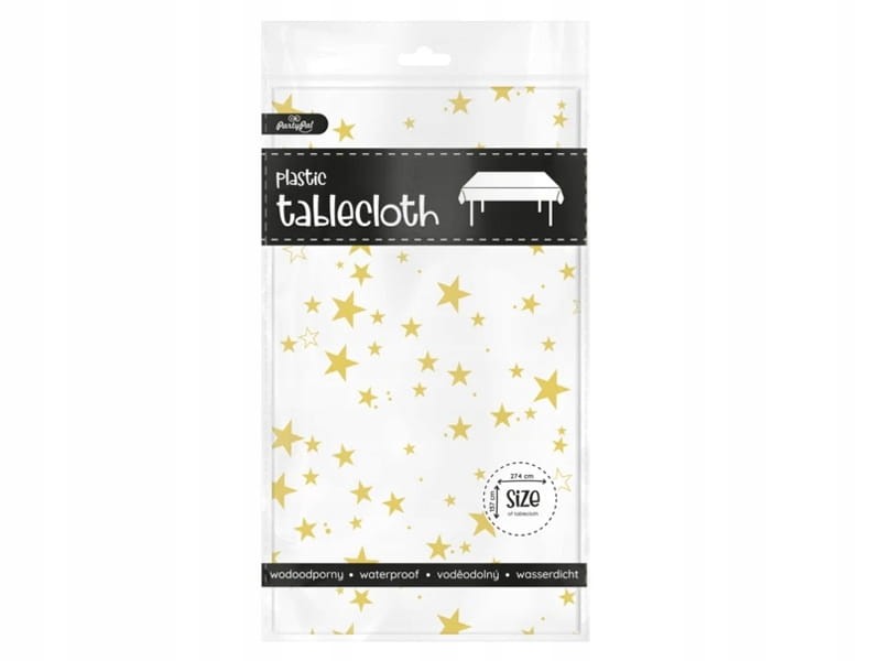 OBRUS foliowy 137x274 cm BIAŁO ZŁOTY w gwiazdki