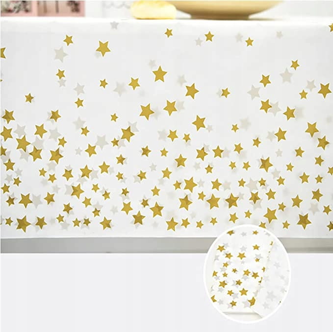 OBRUS foliowy 137x274 cm BIAŁO ZŁOTY w gwiazdki