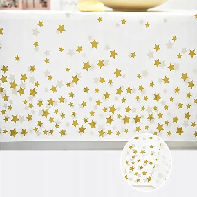 OBRUS foliowy 137x274 cm BIAŁO ZŁOTY w gwiazdki