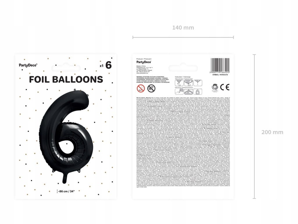 BALON urodzinowy foliowy CYFRA 6 CZARNY