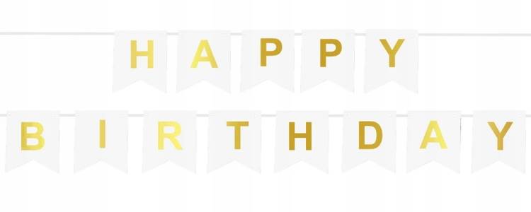 Baner BIAŁY złoty napis HAPPY BIRTHDAY 250cm