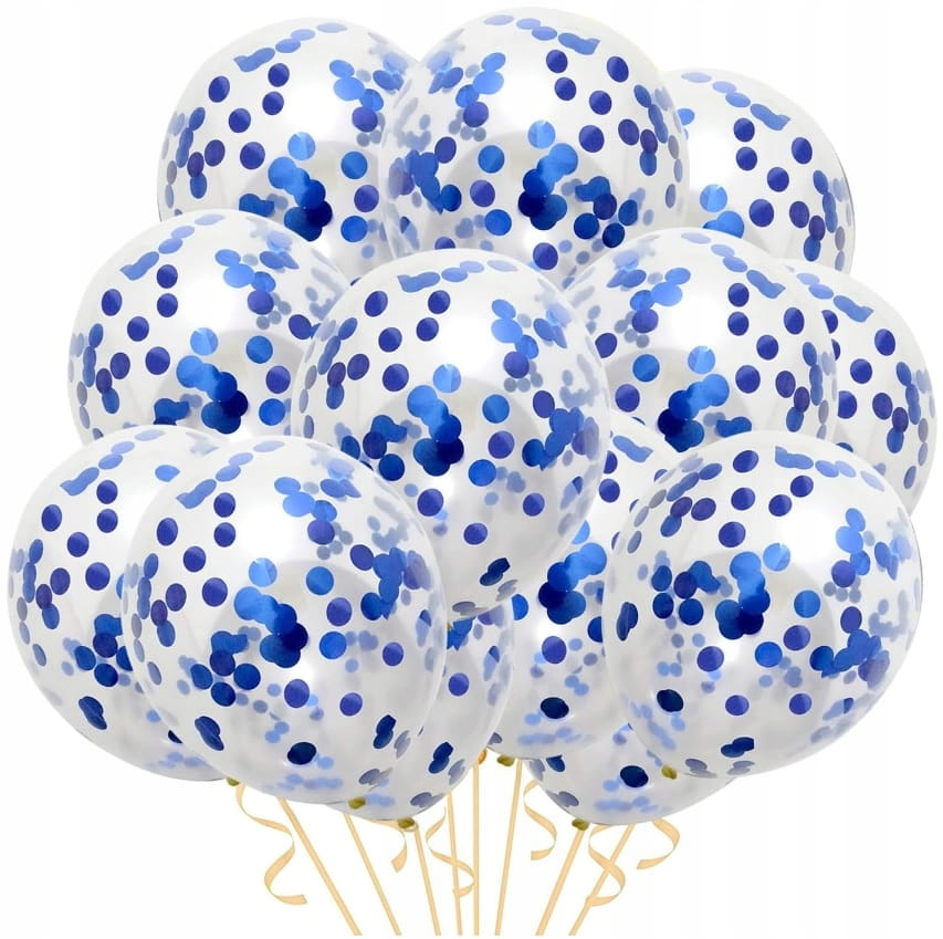 BALONY Duże z KONFETTI Niebieskie Ślub Przezroczyste 30cm 10szt.