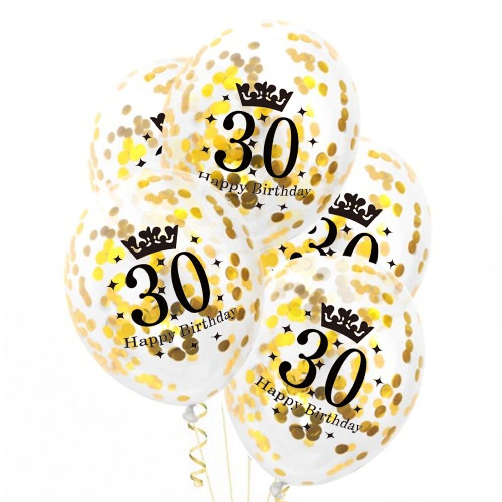 Balony NA 30 urodziny Z konfetti złotym 30cm 5szt