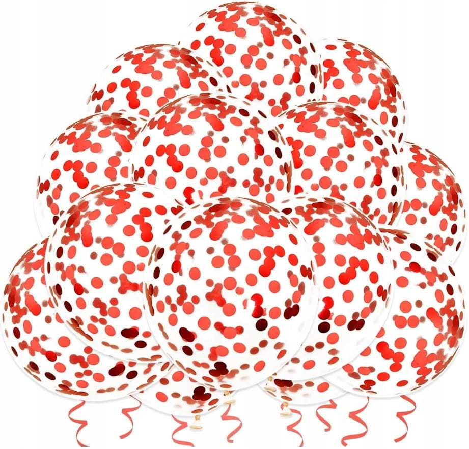 BALONY Duże z KONFETTI Czerwone Walentynki Przezroczyste 30cm 10szt.