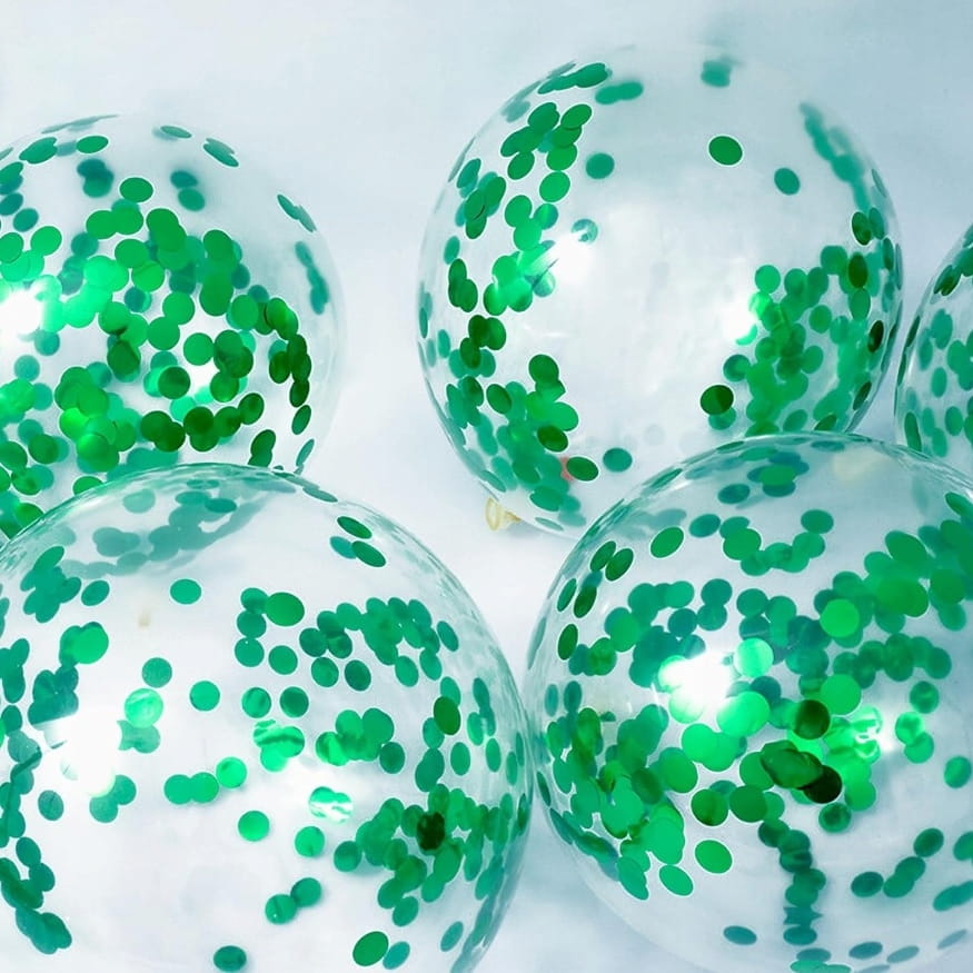 BALONY Duże z KONFETTI Zielone Ślub Przezroczyste 30cm 10szt.