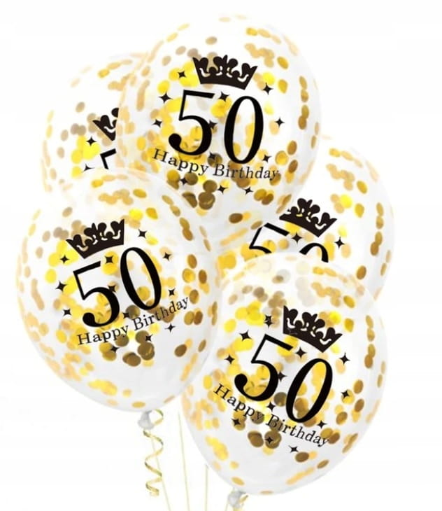 BALONY KONFETTI Złoty 50 URODZINY Zestaw