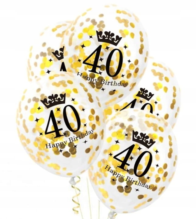BALONY KONFETTI Złoty 40 URODZINY Zestaw