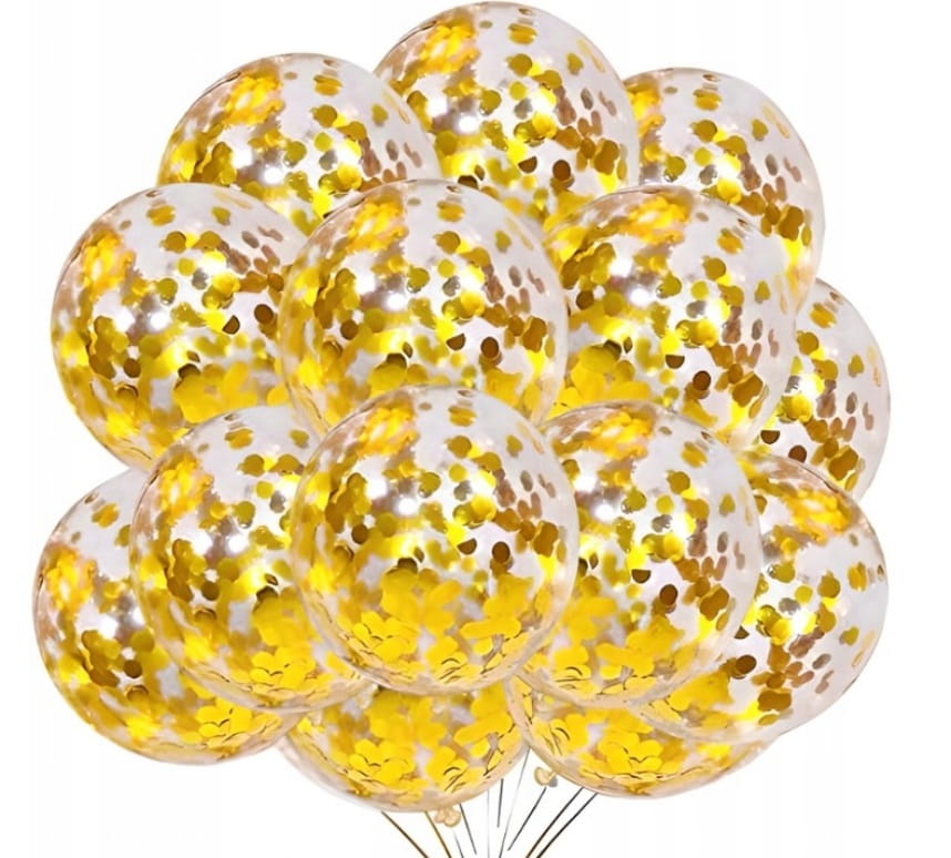 BALONY Duże z KONFETTI Złoty 10 szt. 30cm