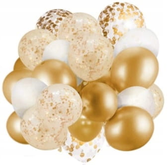 Zestaw Balony Białe Złote Konfetti Na Komunie Chrzest 25szt.