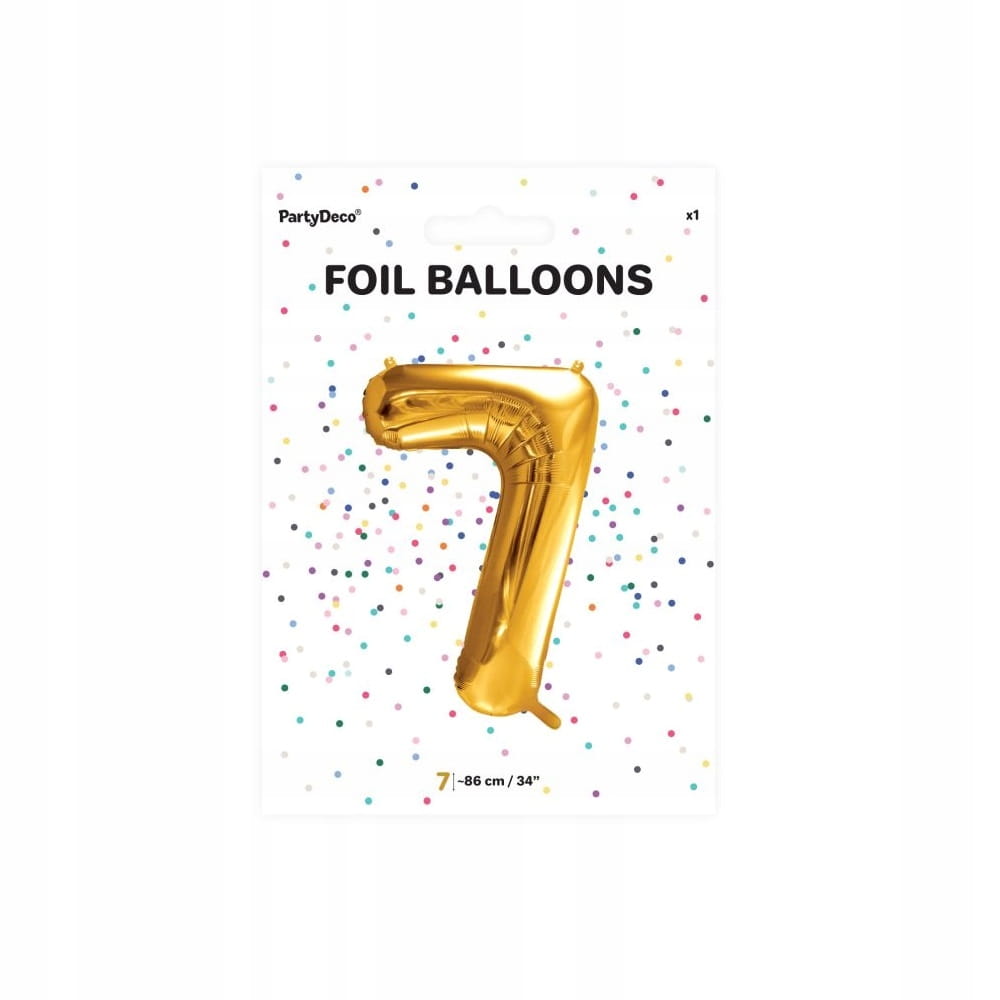 BALON urodzinowy foliowy CYFRA 7 ZŁOTY