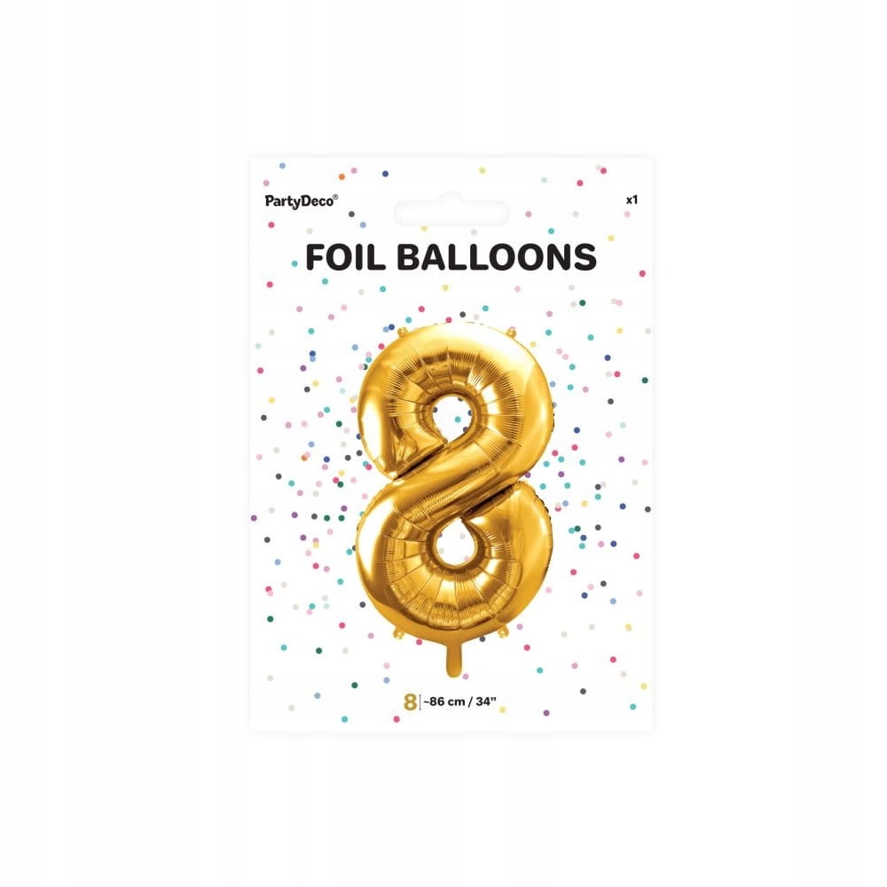 BALON urodzinowy foliowy CYFRA 8 ZŁOTY