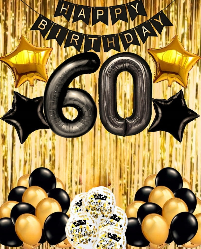 ZESTAW DEKORACJI balony 60 URODZINY kurtyna MEGA